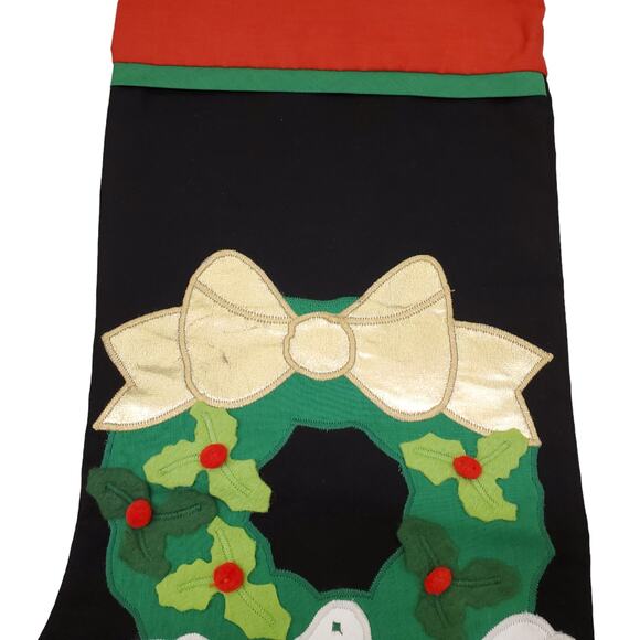 Vintage Christmas Stocking White Doves Gold Bow Wreath Stocking Holly Wreath - Picture 3 of 9